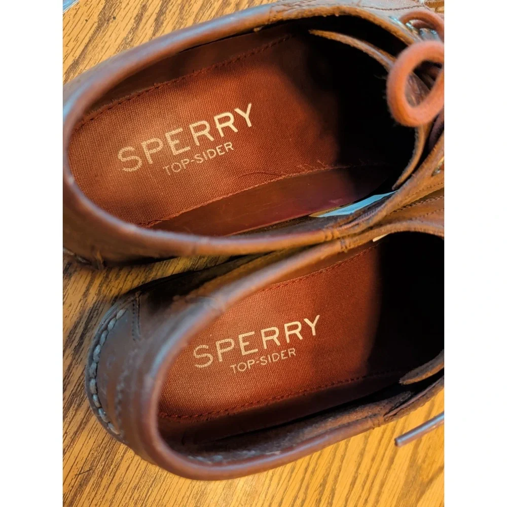 Men's‎ Sperry Top Sider 4-Eye Boat Shoes Brown Leather Size 8M Pre-Owned